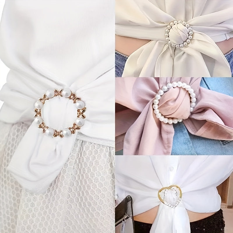 Set of 8 Minimalist Alloy Brooch Pins with Pearls and Rhinestones for Clothing and Scarves