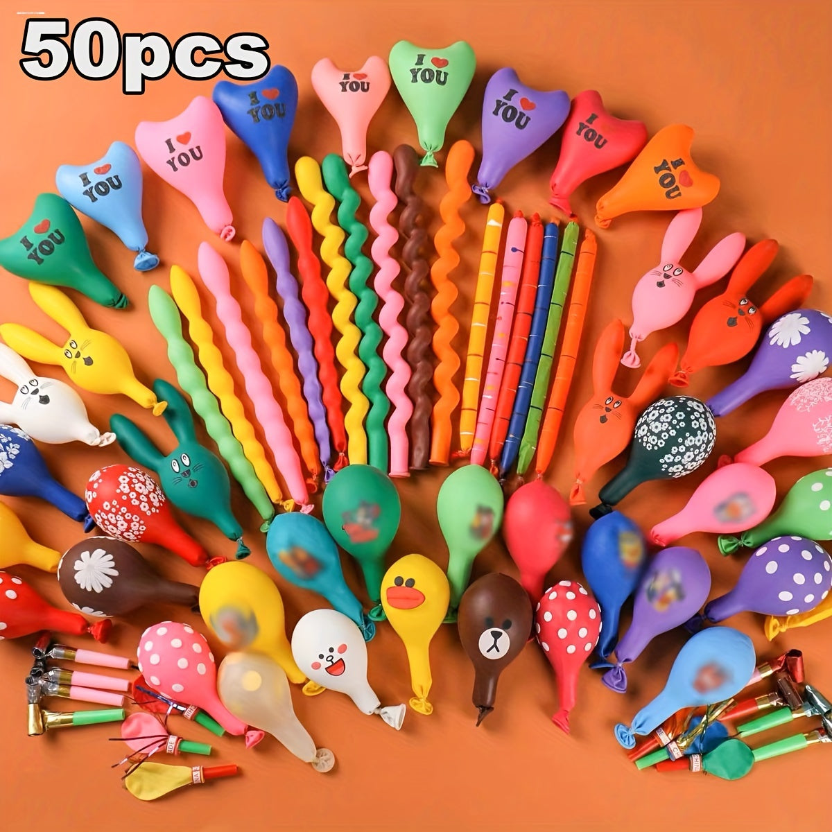 50-Piece Assorted Rubber Balloons Set for Parties and Celebrations