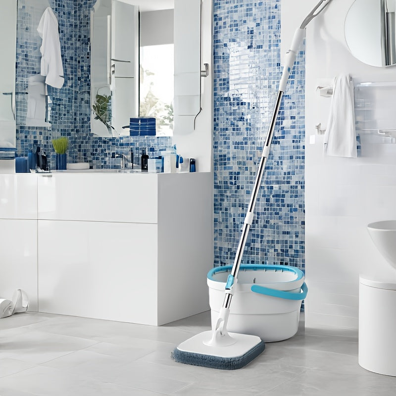 Stainless Steel Flat Mop with Bucket, Hands-Free Wringing, 360° Rotating Head