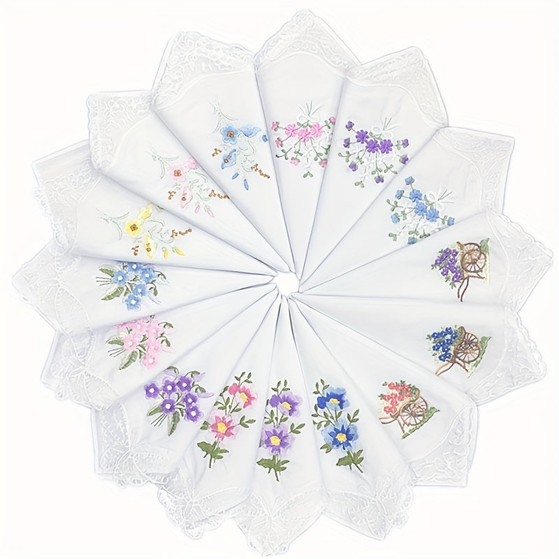 White Embroidered Flower Cotton Square Scarves Pack of 6 12 or 18