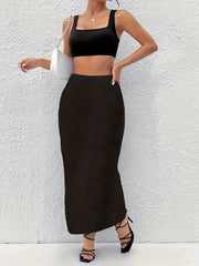 Plus Size Women's Solid Color Bodycon Maxi Skirt for Spring Summer