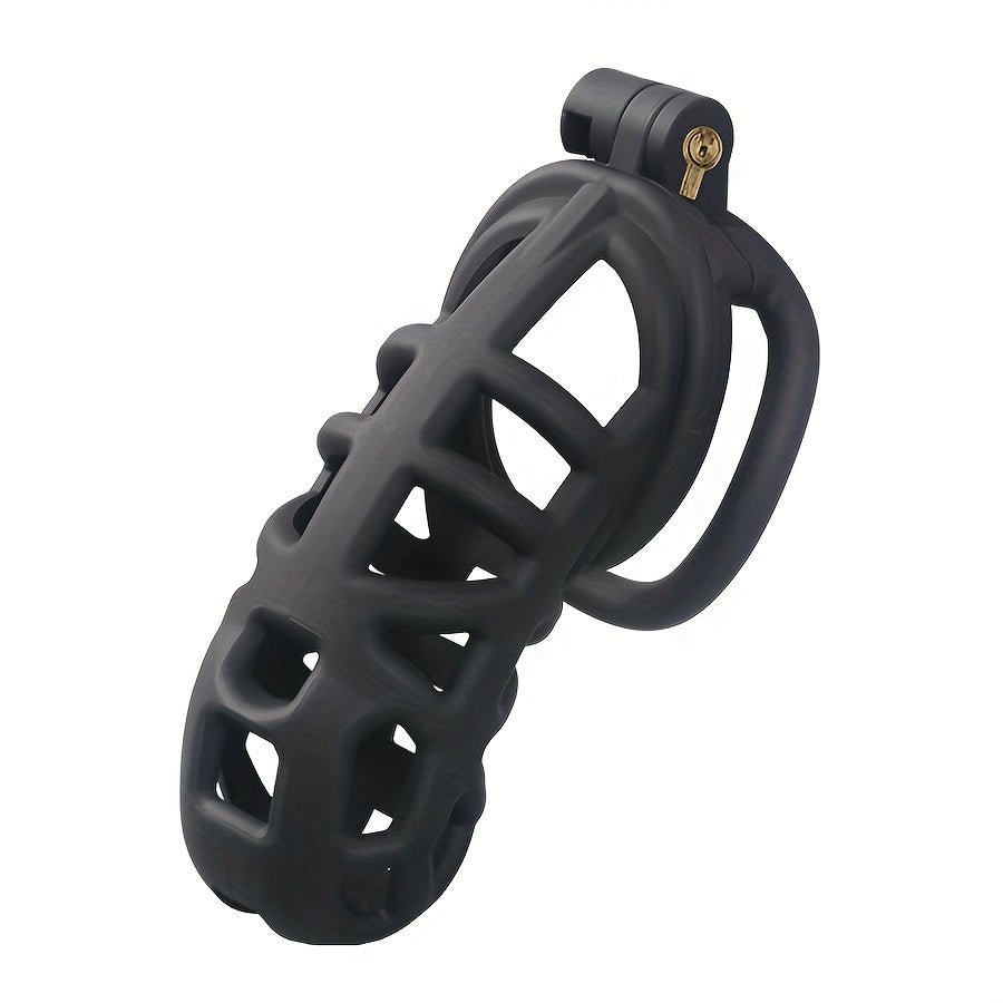 Male Black Breathable Chastity Device with Anti-masturbation Ring