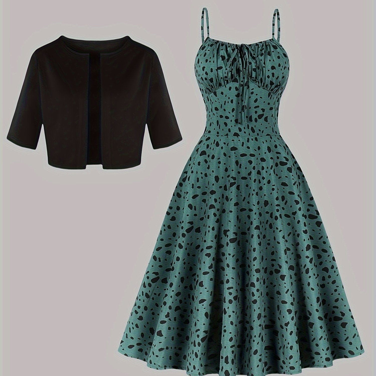 Платье с леопардовым принтом и блейзер на тонких бретелях для осени и зимы, 100% полиэстер