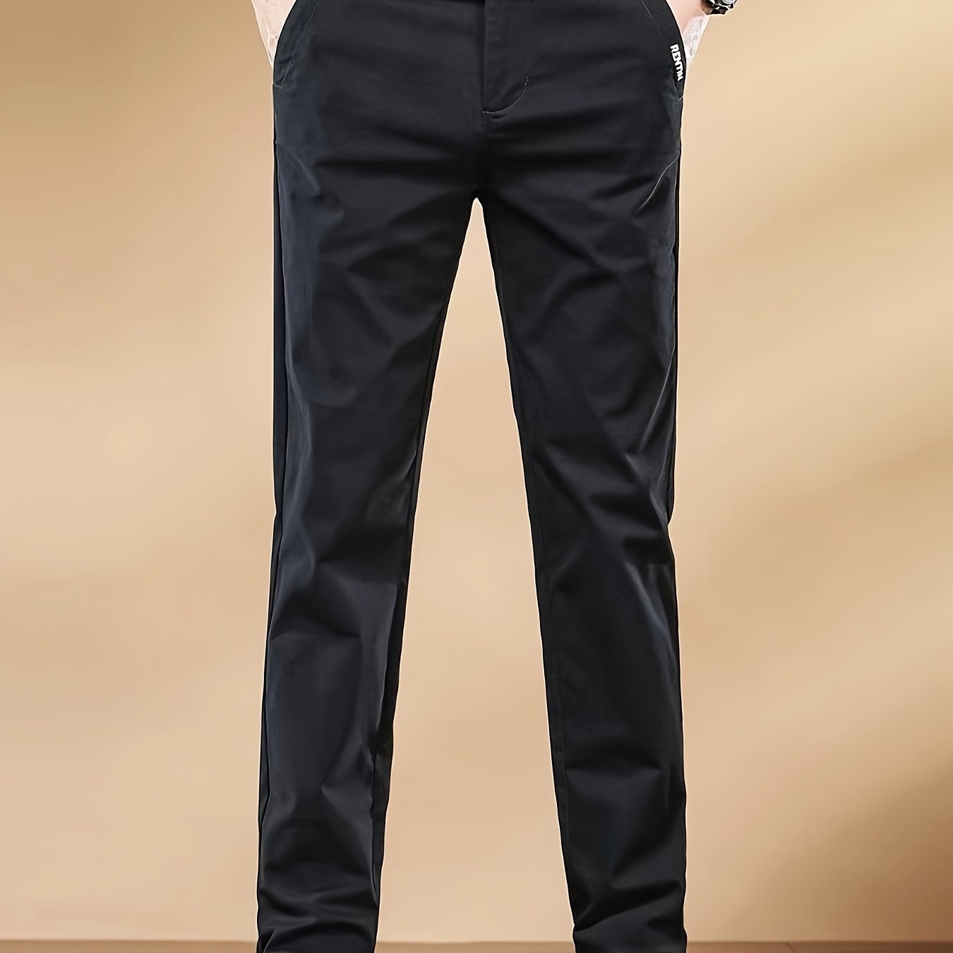 Men's Cotton Straight Leg Business Casual Pants Slim Fit Elastic Waist Cuffs