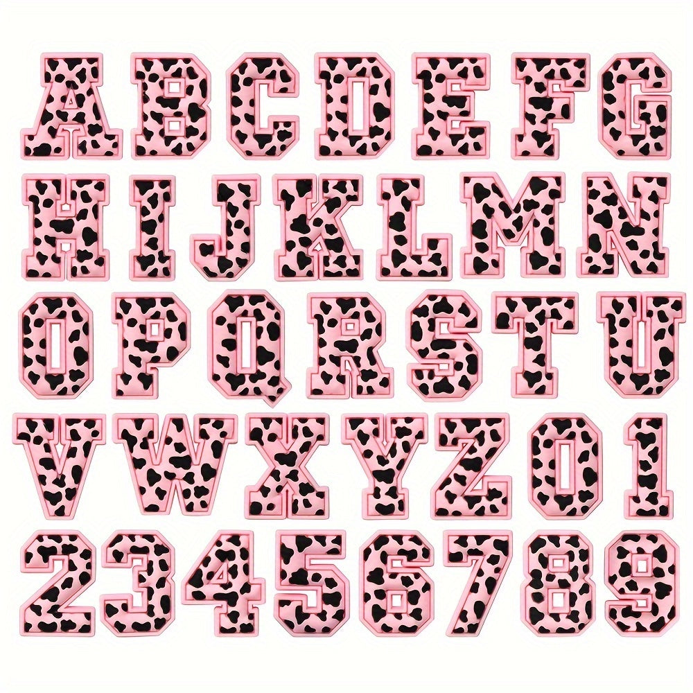 36pcs Black Speckled PVC Shoe Charms Playful Cow Spot Letter Shoe Decorations