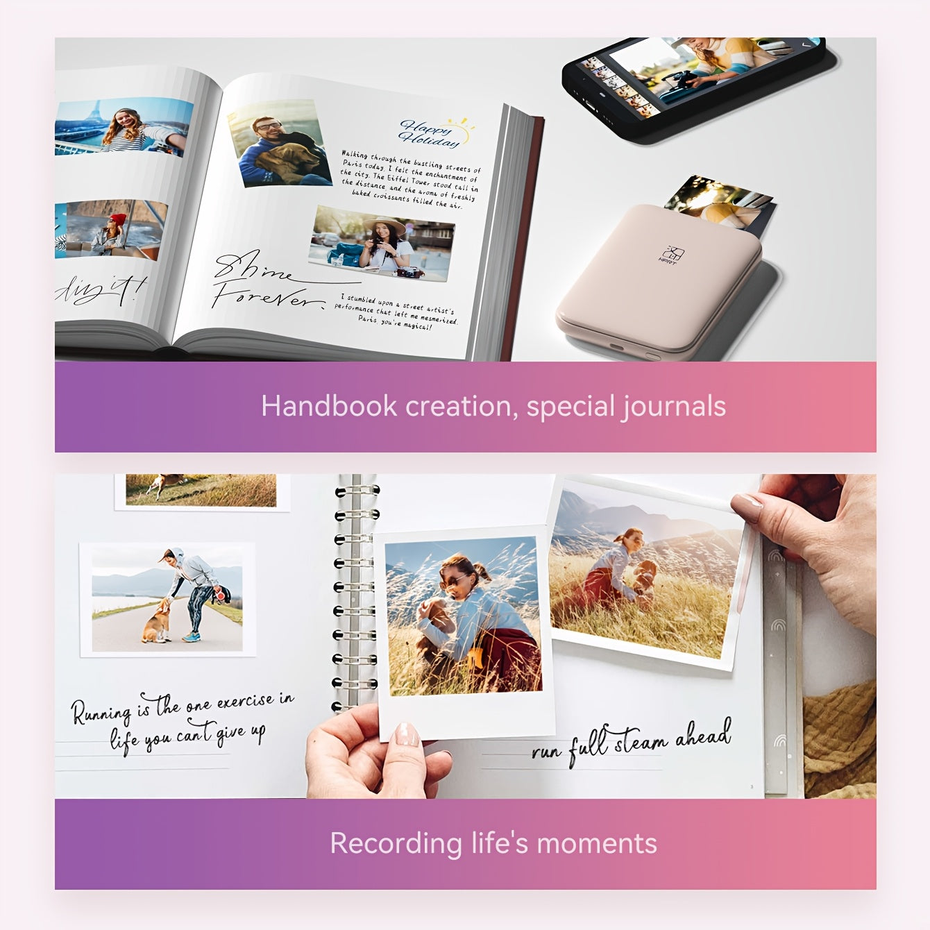 Mini Portable Photo Printer Wireless Color 303DPI ZINK for iOS Android Pink