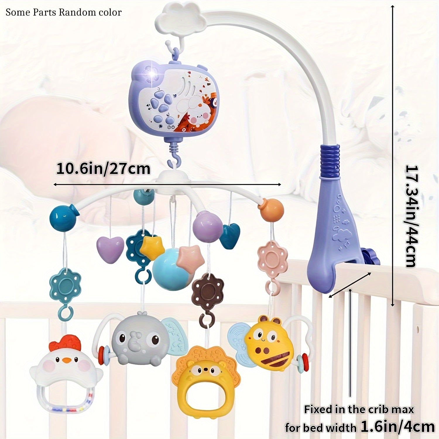 Pink Baby Crib Mobile with Music Night Lights and Remote Rotation