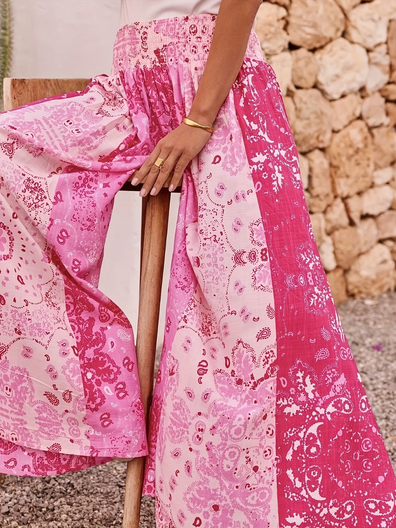 Women's Plus Size Floral Print Wide-Leg Pants with Elastic Waist Blue White Tropical