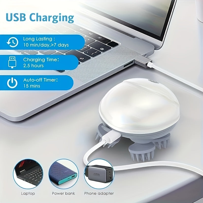 USB orqali zaryadlanadigan elektr bosh massajeri, to'liq tana bo'shashishi uchun 8 tentakl bilan, bosh, bo'yin, qo'llar va oyoqlar uchun ajoyib bayram sovg'asi. Yangi hidli plastikdan tayyorlangan va 500mAh.