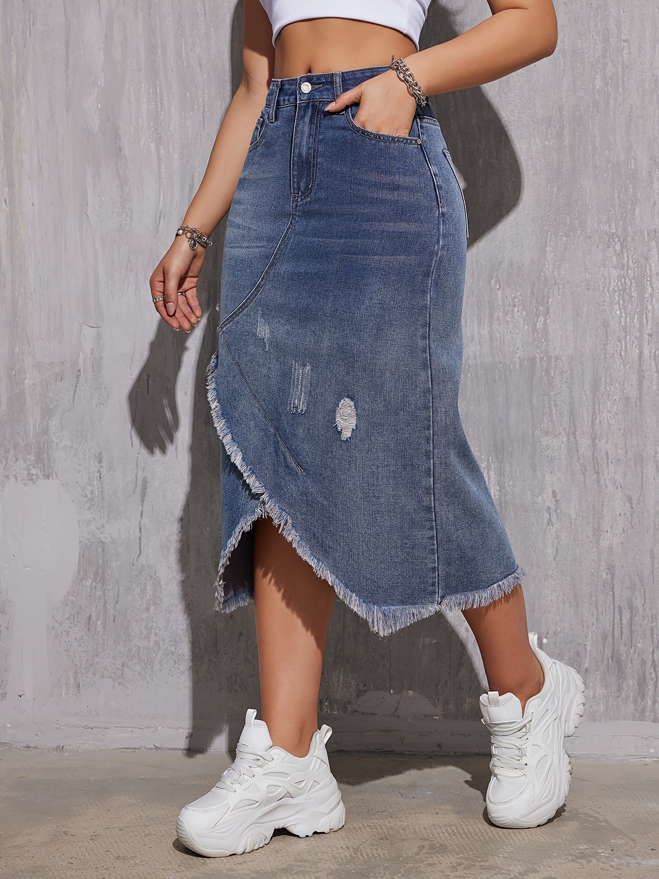 Women's Denim Skirt with Tassel Detail Casual Bodycon Solid Cotton Blend for Spring Summer Fall