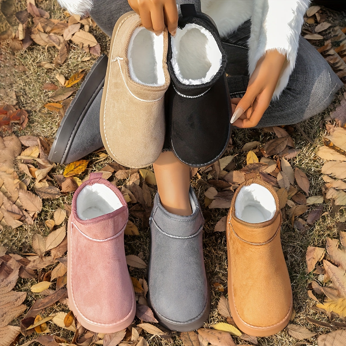 Unisex Plush Slippers Warm Non-Slip EVA Sole Indoor Outdoor All-Season