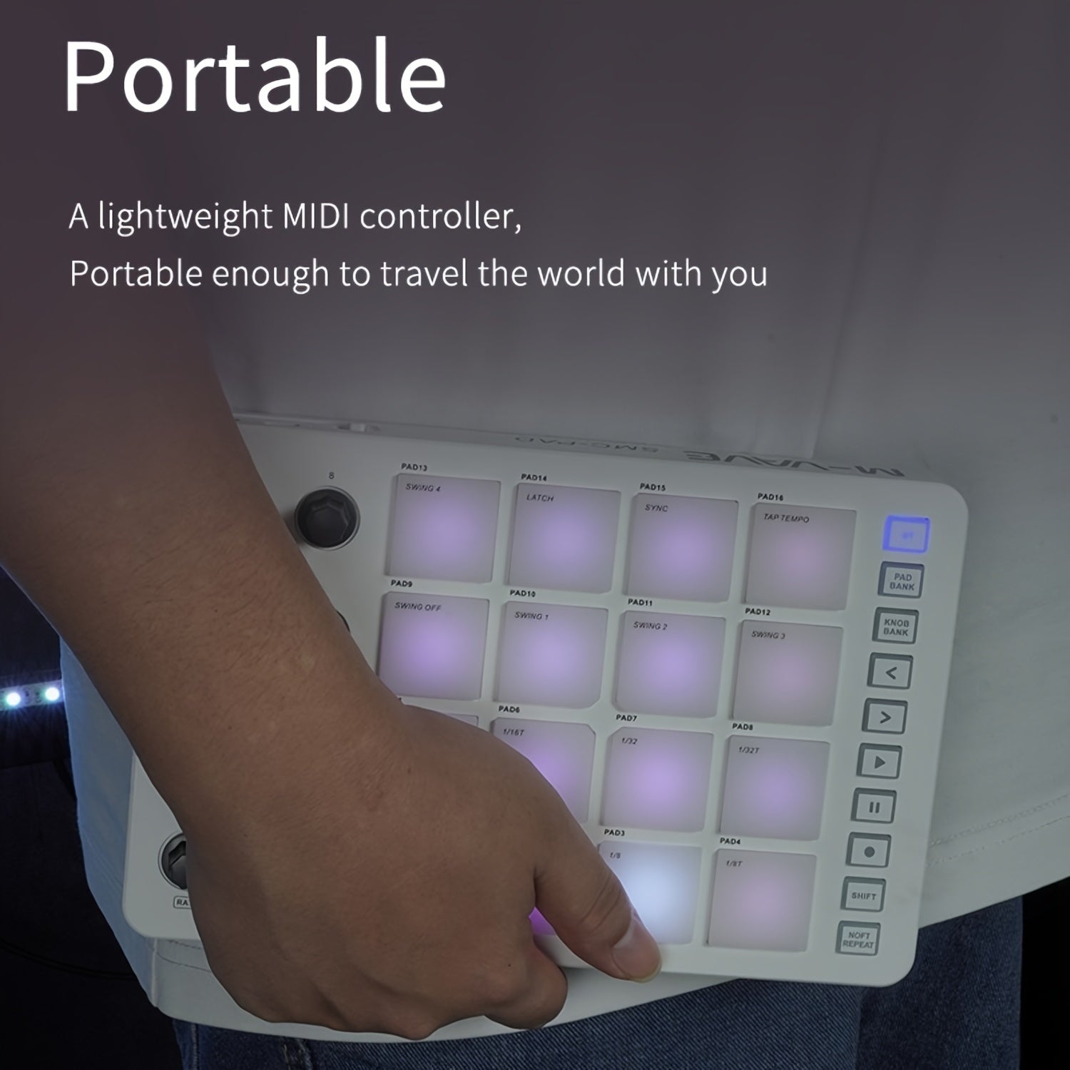Wireless MIDI Controller with RGB Drum Pads Touch Feedback and Built-in Battery