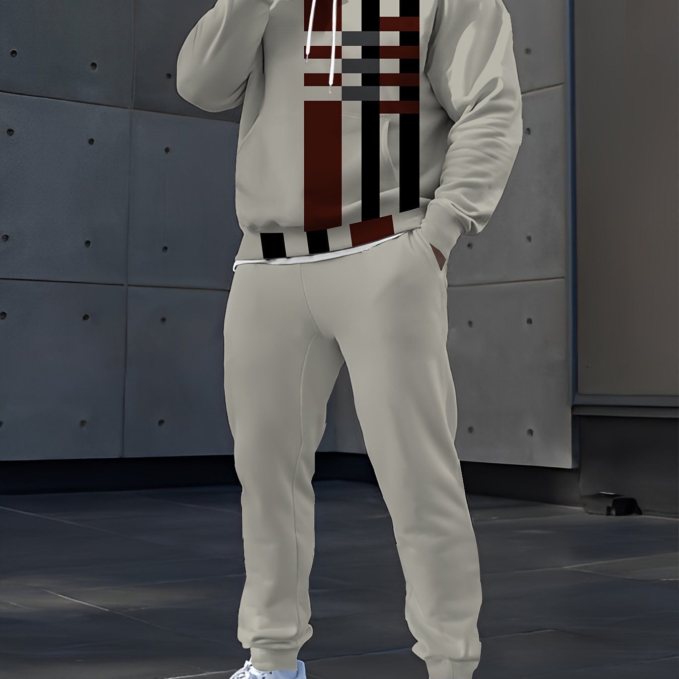 Men's Digital Print Hoodie and Sweatpants Set Casual Breathable Polyester for Fall Spring Outdoor Activities