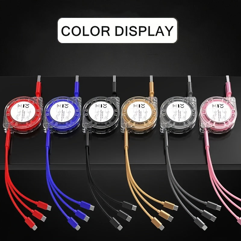 Retractable USB Charging Cable for iPhone Android Micro USB Type C Data Transfer