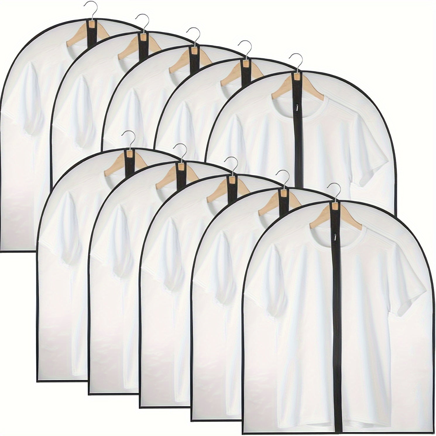 Set of 10 Plastic Garment Covers with Zipper Closure Dust-Proof Suit Bags for Closet Storage