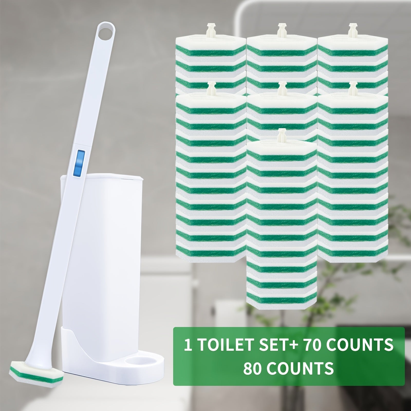 Toilet Cleaning Set with Disposable Sponge, Cleaning Rod, Storage Bucket