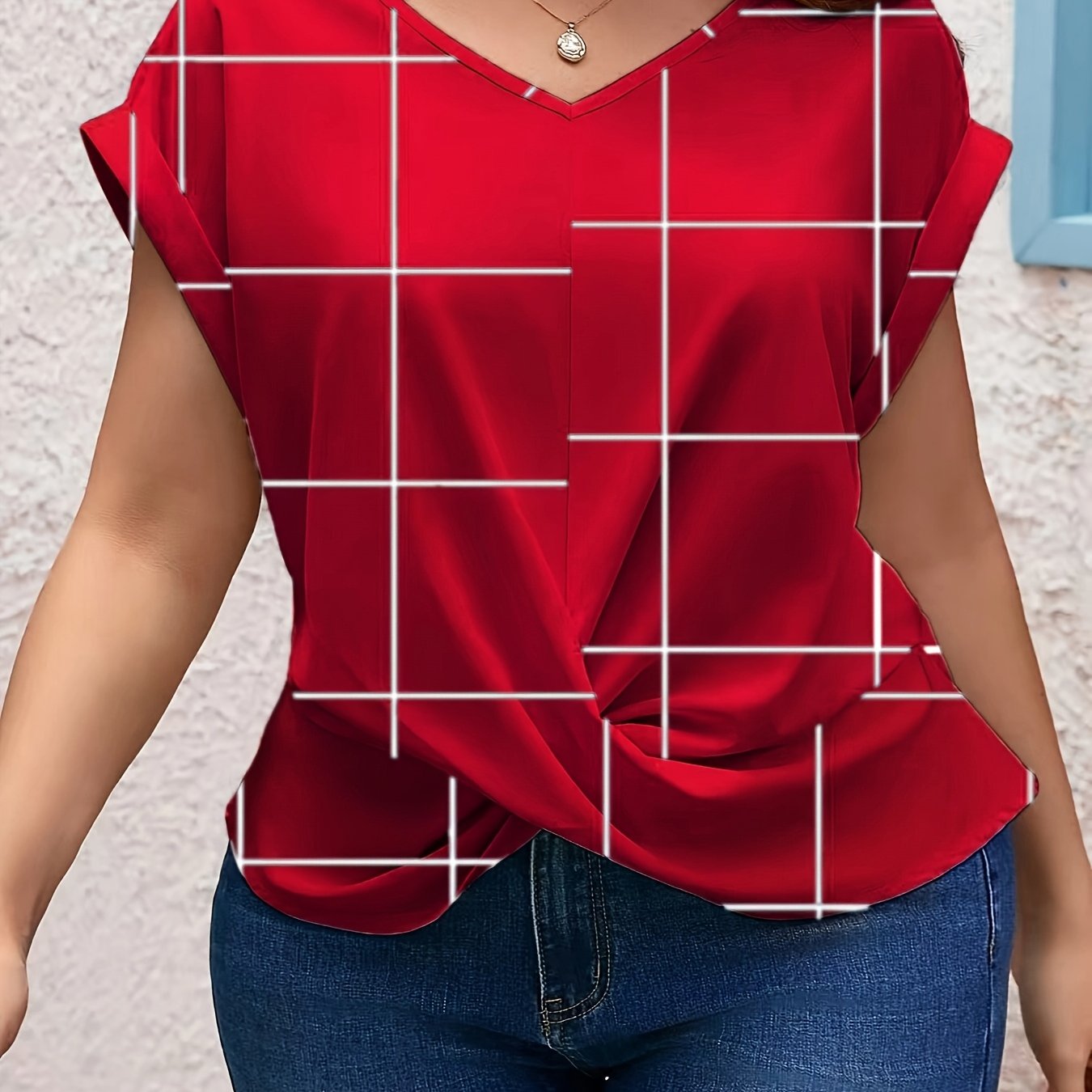 Plus Size Women's V-Neck Blouse Twist Front Lightweight Casual Top Yellow