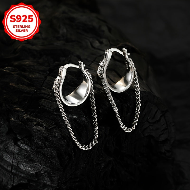 Geometric Buckle Earrings with Long Braided Design Silver for Women