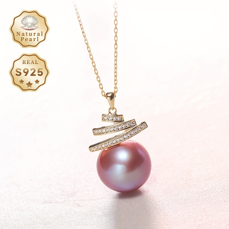 Women's Necklace with 11-12mm Purple Freshwater Pearl Pendant in S925 Silver