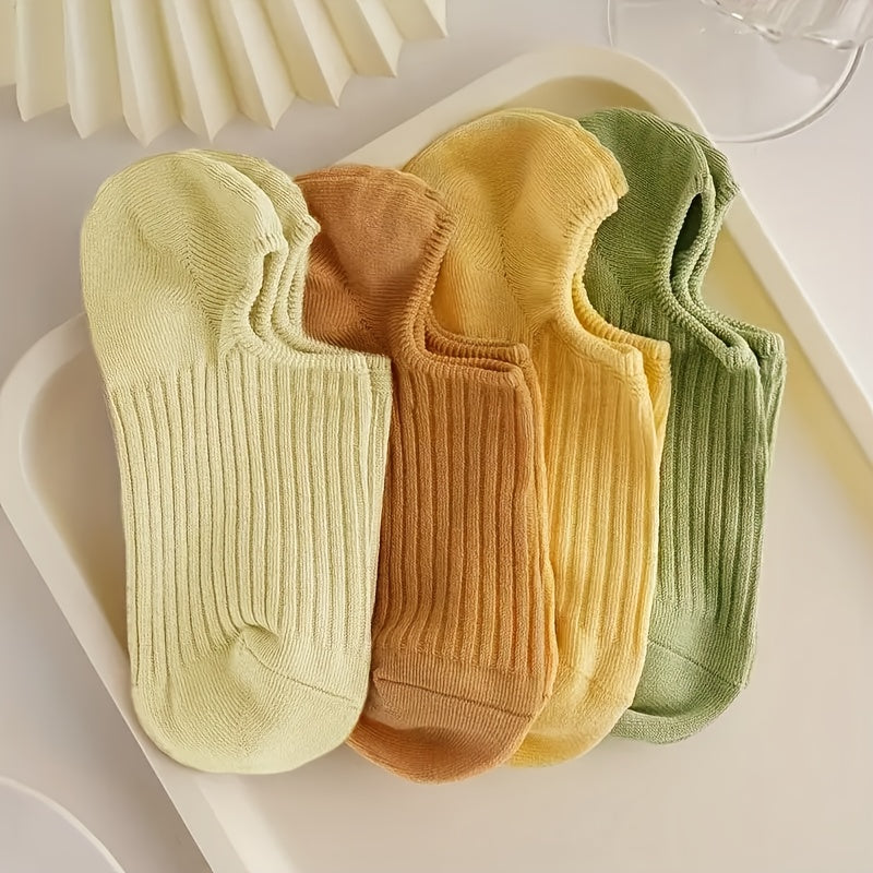 Women's Cotton Blend Invisible Boat Socks Set of 4 in Candy Colors
