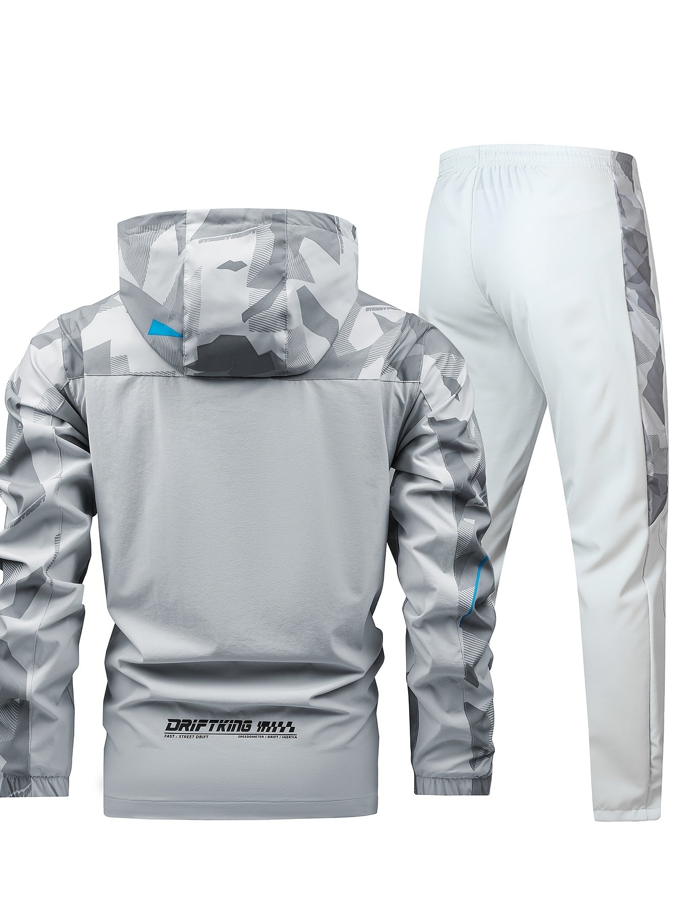 Men's Camo Windproof Athletic Set Hooded Jacket and Pants Quick-Dry Breathable Reflective Full-Zip Sportswear