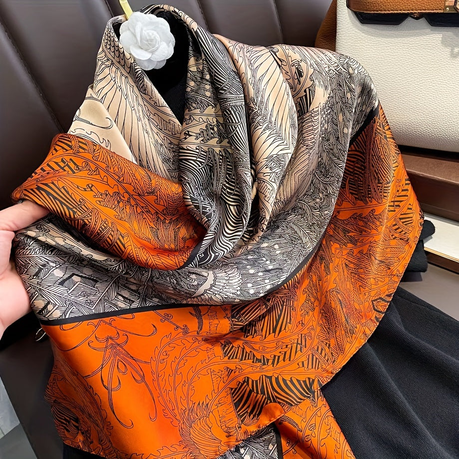 Women’s Square Scarf 109cm Polyester Vine Print Summer Shawl Headscarf