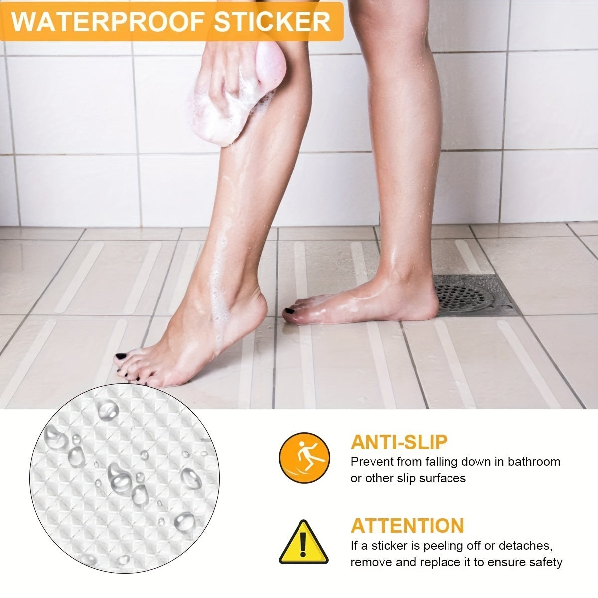 Set of 24 Non-slip Bathroom Shower Treads Bathtub Safety Strips with Adhesive