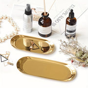 Bandeja de joyería ovalada de acero inoxidable para almacenamiento y servicio