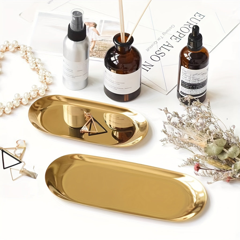 Bandeja de joyería ovalada de acero inoxidable para almacenamiento y servicio