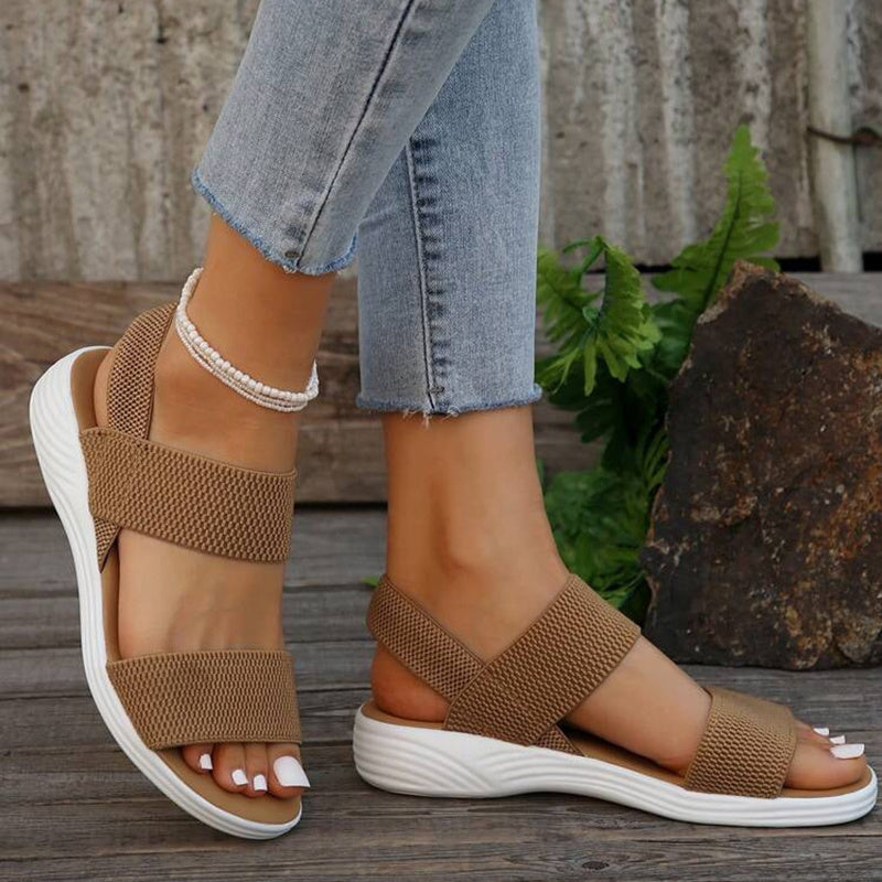 Women's Black Open-Toe Slide Sandals with White Sole Casual Summer Footwear