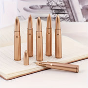 Set of 6 Golden Bullet Shaped Ballpoint Pens with Click-Off Cap Blue Ink Medium Point