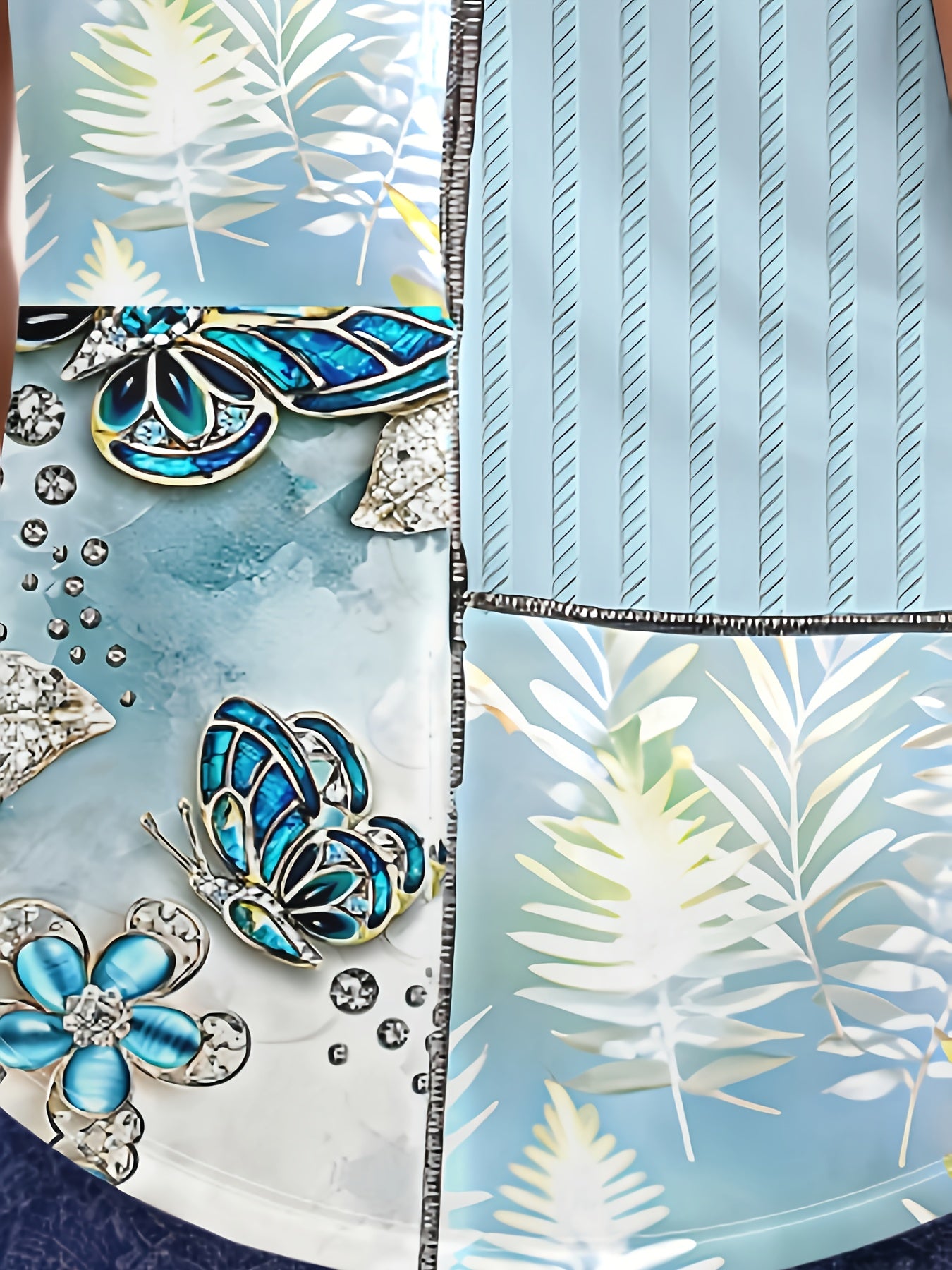 Plus Size Women's Summer Sleeveless Pleated Top with Gemstone Butterfly Pattern