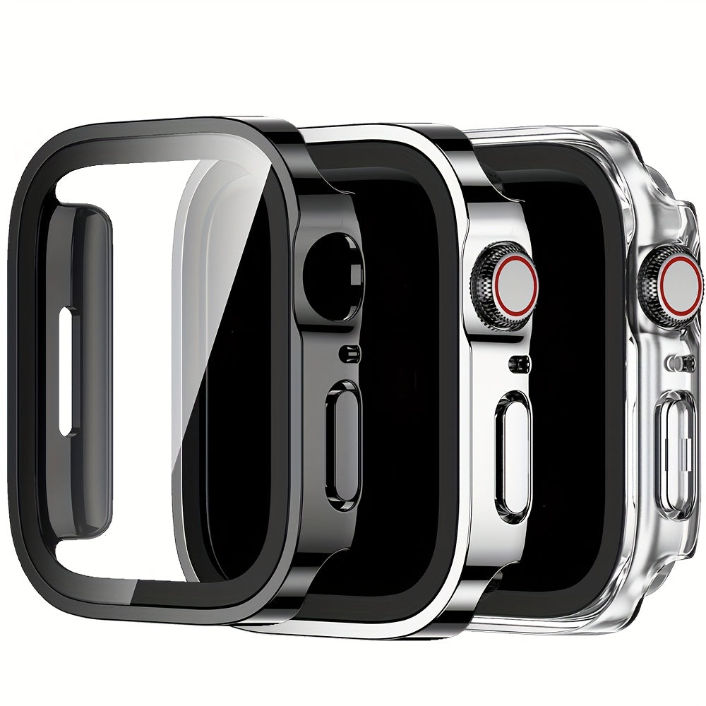 3-Piece Full Coverage PC Protective Case Set for Apple Watch with Built-in Glass Screen Protector 40mm-49mm