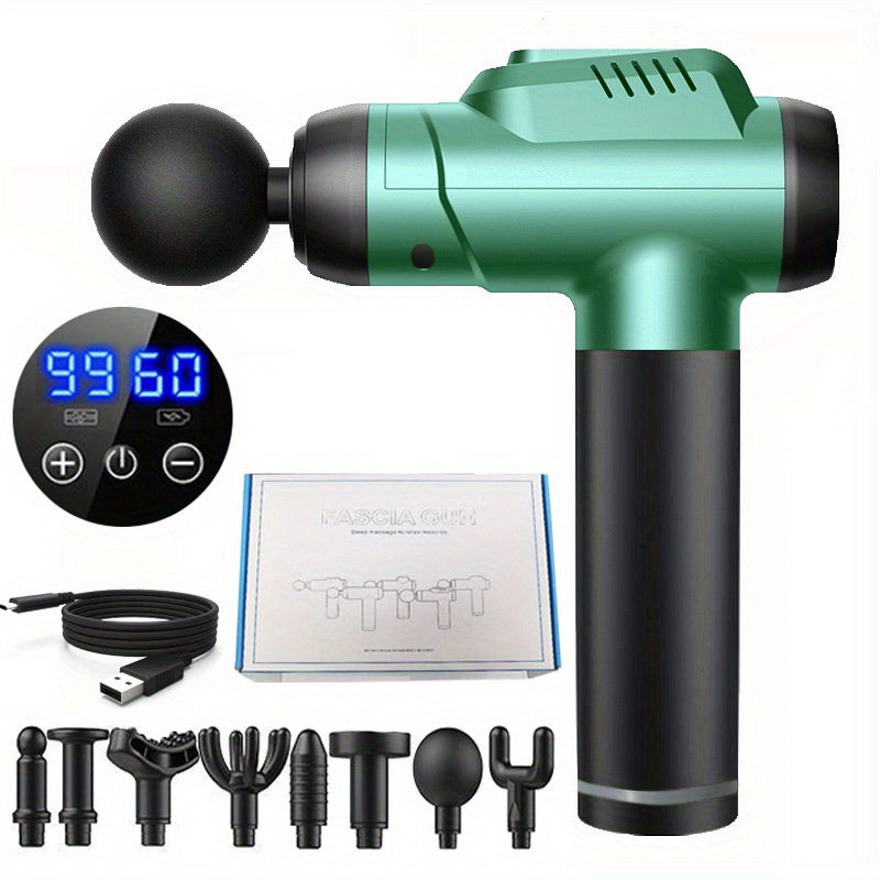 Zaryadlanadigan Fascia quroli, 8 massaj boshli, LED ekran va 99 darajadagi mushak massaji bilan