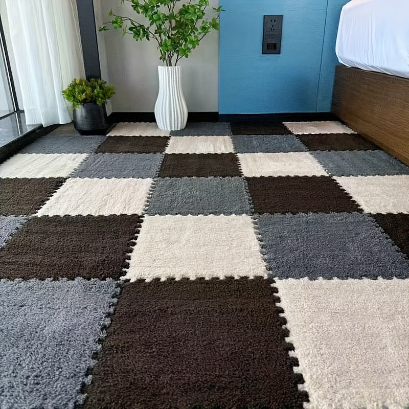 36pcs Floral Pattern Room Rug Set Lightweight Washable Braided Carpet Tiles Low Pile Soundproof Floor Mats for Living Room Bedroom