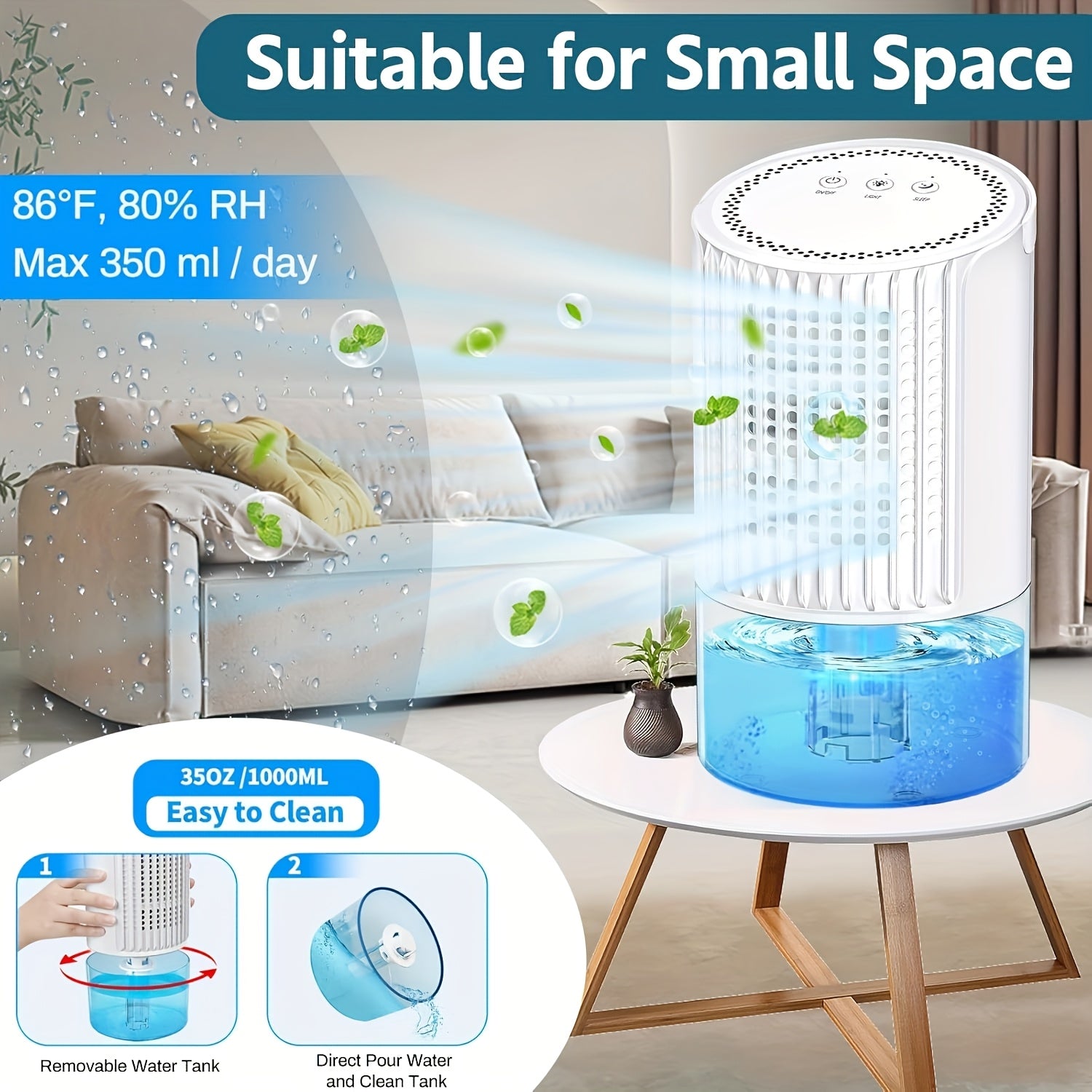 Kichik uy uchun namlikni olib tashlovchi qurilma, yotoq xonasi va shkaf uchun, jim, kompakt, namlikni yutuvchi