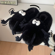 Uniseks peluş multfilmli mo'ynali yopish uchun uy ichki chanoq poyabzal, sirpanmaydigan, yumshoq taglik