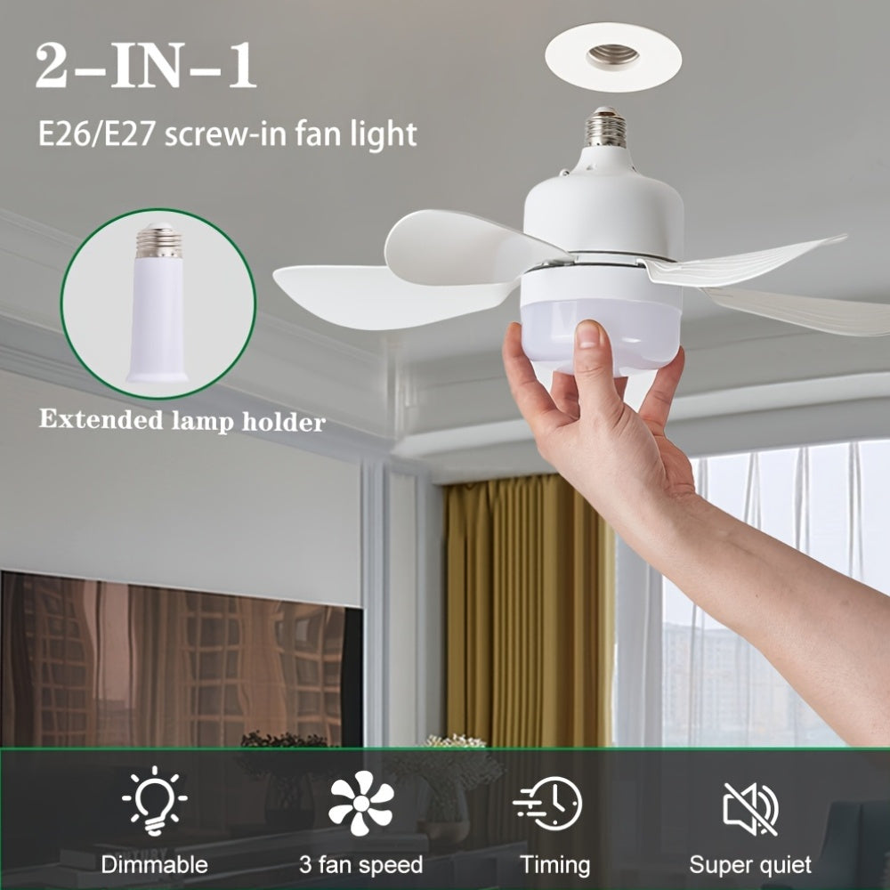 Silent LED Ceiling Fan Light with Remote Control Adjustable Detachable for Home Bedroom Study