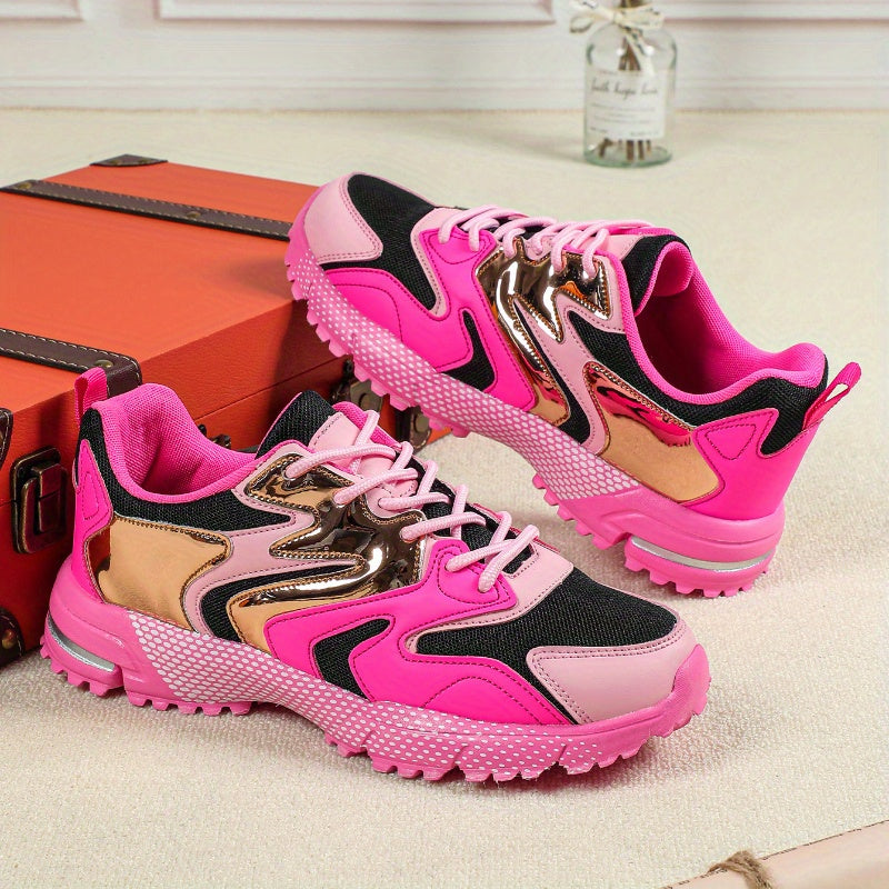 Women's Casual Sneakers Vibrant Pink and Black Clunky Street Style Shoes