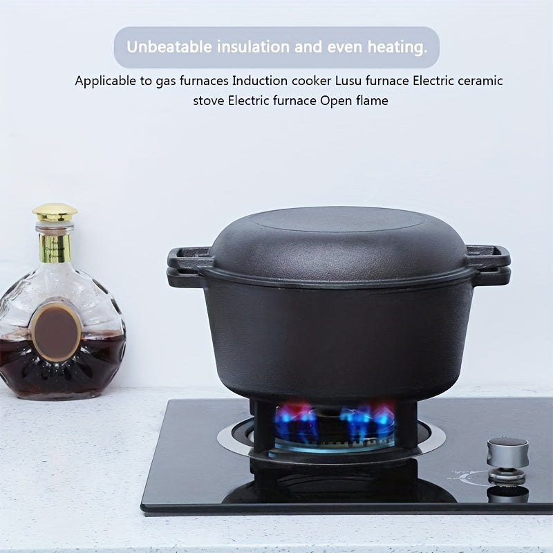 Cast Iron Skillet with Lid 2-in-1 Cookware for Baking and Frying Black