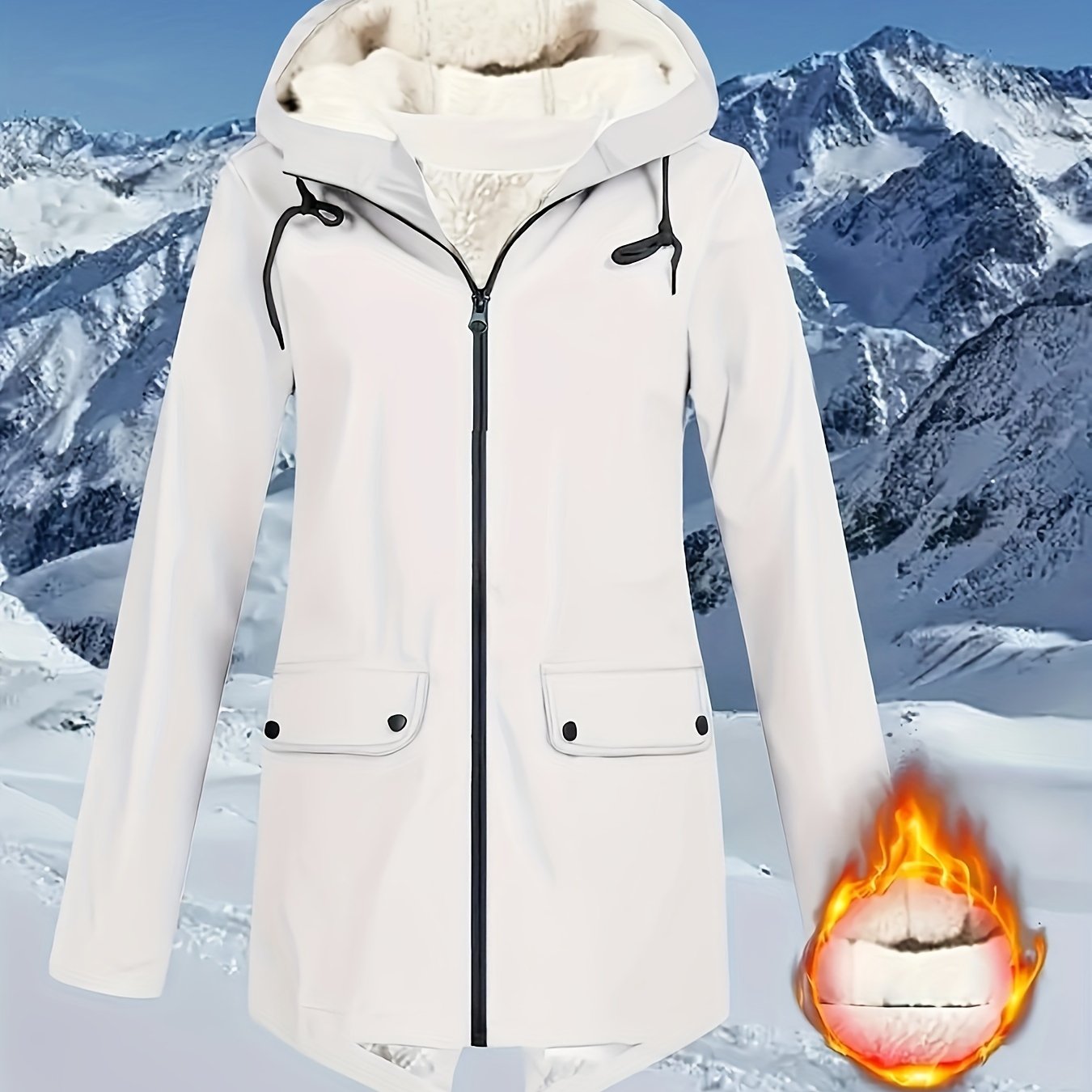 Plus Size Women's Solid Polyester Hooded Zip Front Coat for Fall Winter