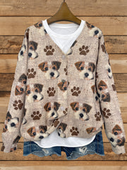 Plus Size Women's V-Neck Cardigan Long Sleeve Dog Print Sweater All-Season