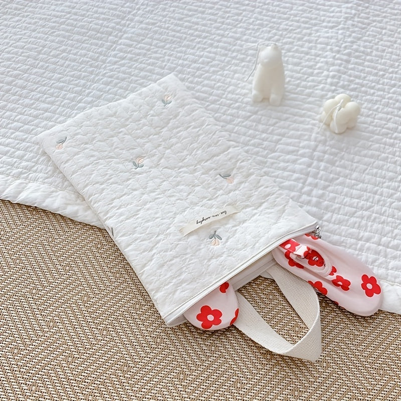 Quilted Cotton Tote Bag with Embroidery Diaper Wipe Storage Baby Stroller Accessory