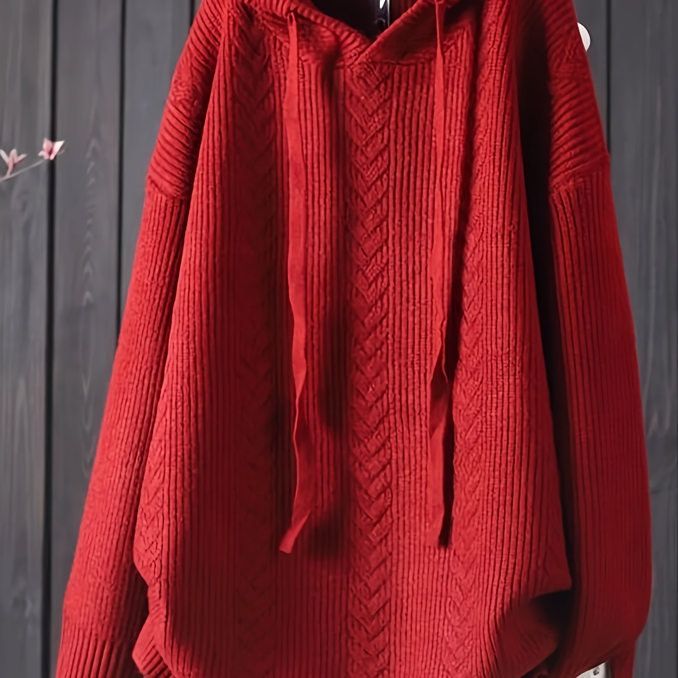 Ayollar uchun plussizali kapüşonli sviter, kuz va qish uchun, bir rangli, tortish ipi bilan, tasodifiy uzun qo'lqon.