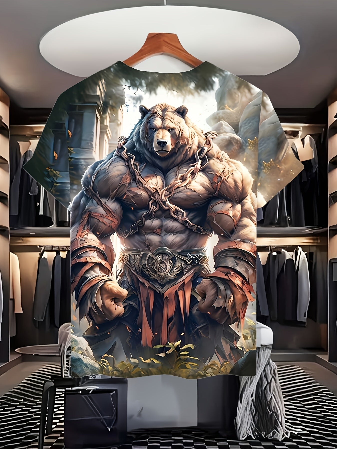 Plus Size Men's 3D Muscle Bear Graphic T-Shirt Polyester Blend Casual Party Outdoor