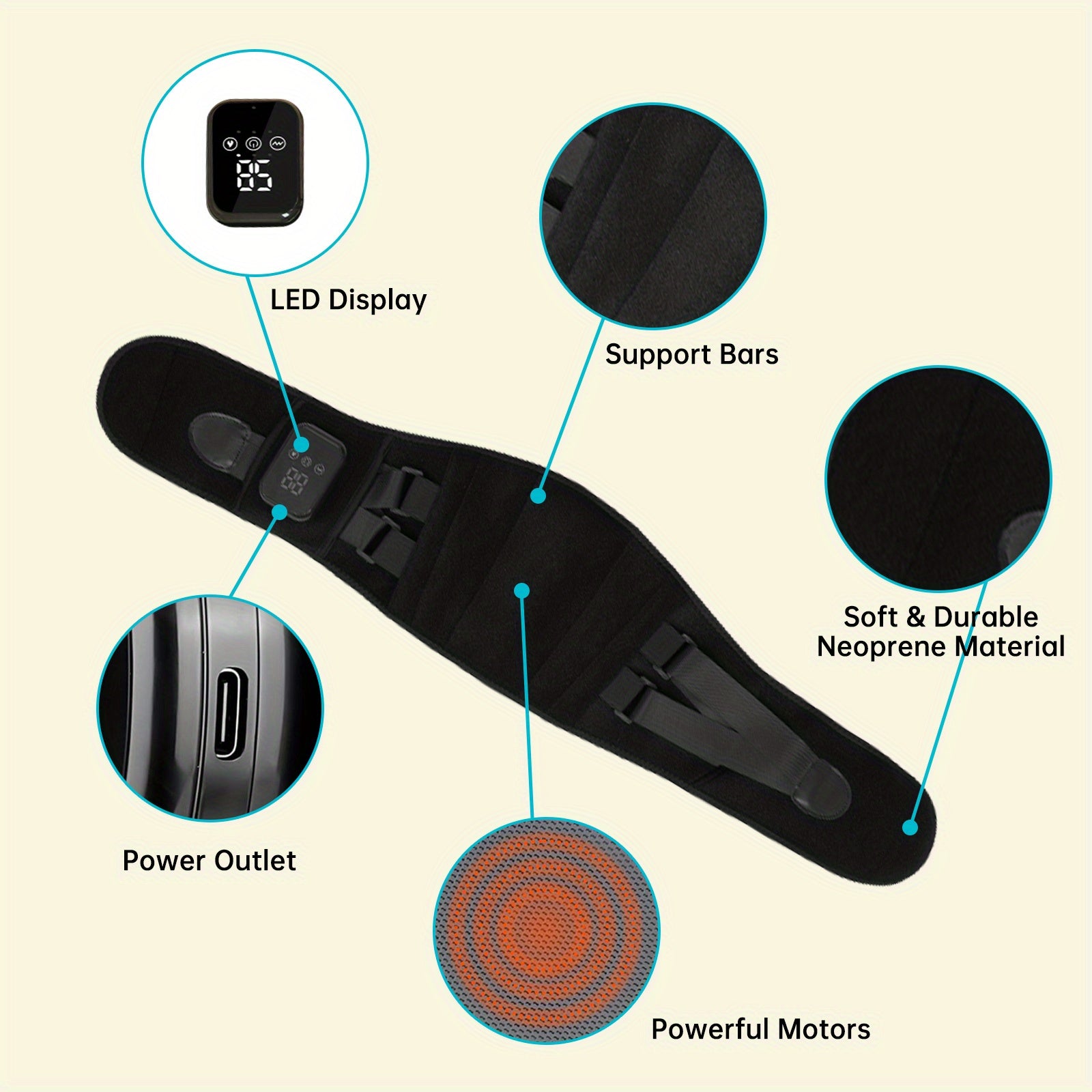 Cordless Heating Vibration Waist Massager with LED Touch Display Adjustable Temperature for Muscle Relaxation