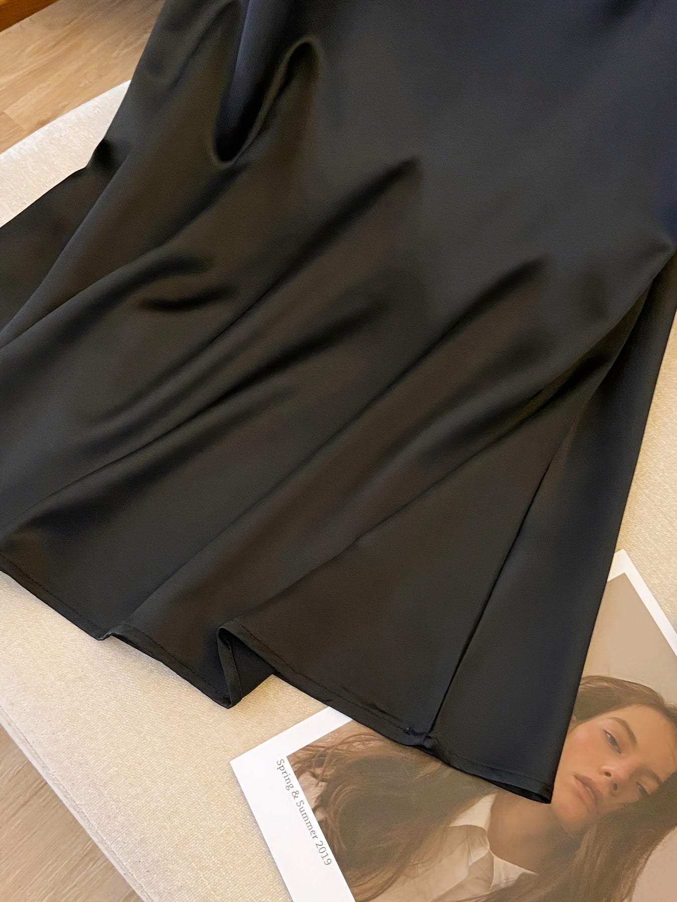 Women's High Waist Satin Midi Skirt Solid Color Elegant All Seasons