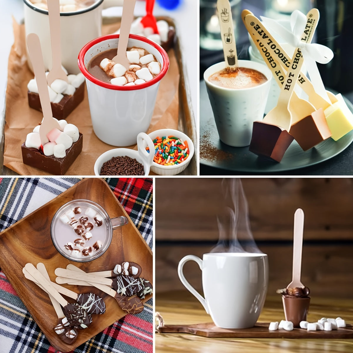 Premium Bamboo Mini Spoons for Hot Chocolate Serving, Pack of 50 or 100