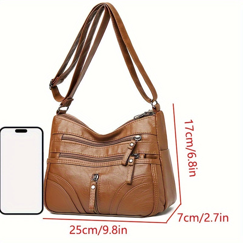 Women's Quilted Crossbody Bag Synthetic Leather Lightweight Small Purse with Zipper Closure