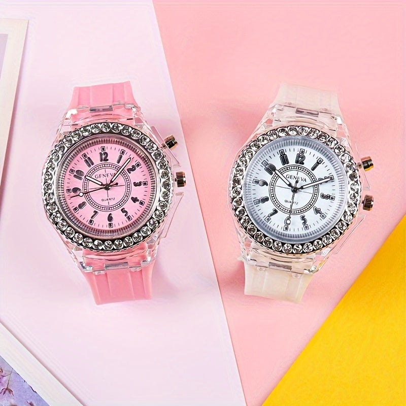 Luminous Student Digital Watch with Rhinestones Candy Colors for Teenagers